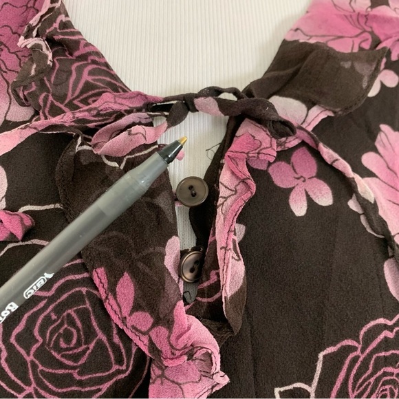 Vintage Y2K Separates Silk Floral Angel Wing Blouse Women’s Petite L Pink Brown - Picture 14 of 17